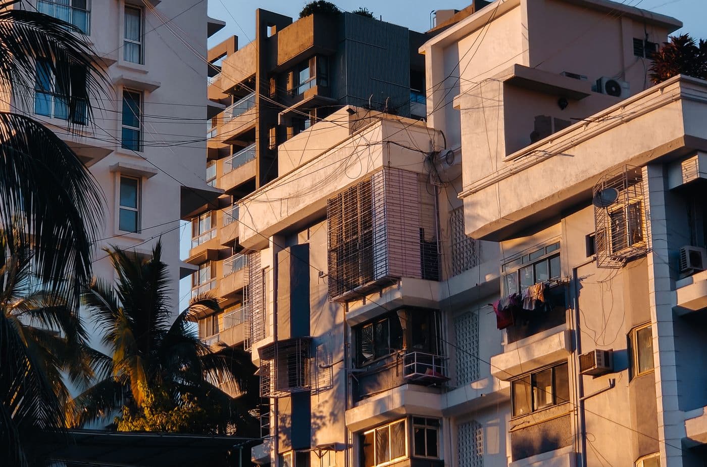 Residential apartment blocks at dusk in the City Light area of Surat
