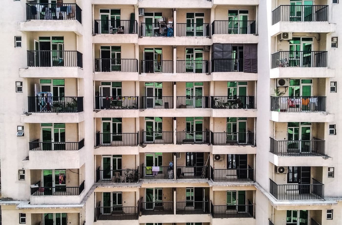 Apartment building with rows of balconies in the Jahangirabad area of Surat