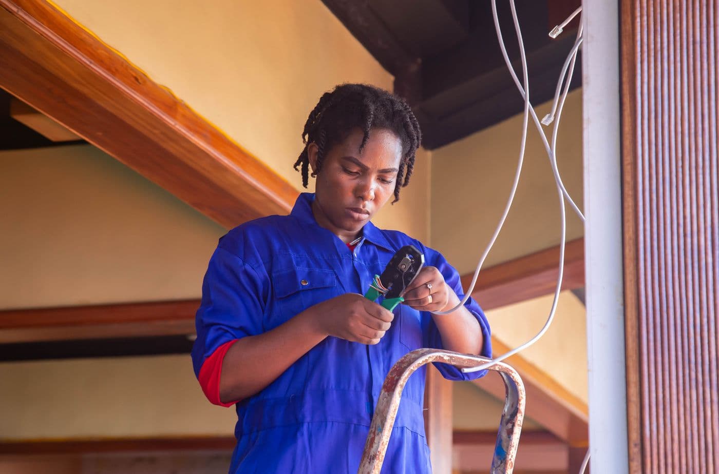 Electrician working on a new installation during a home fit-out